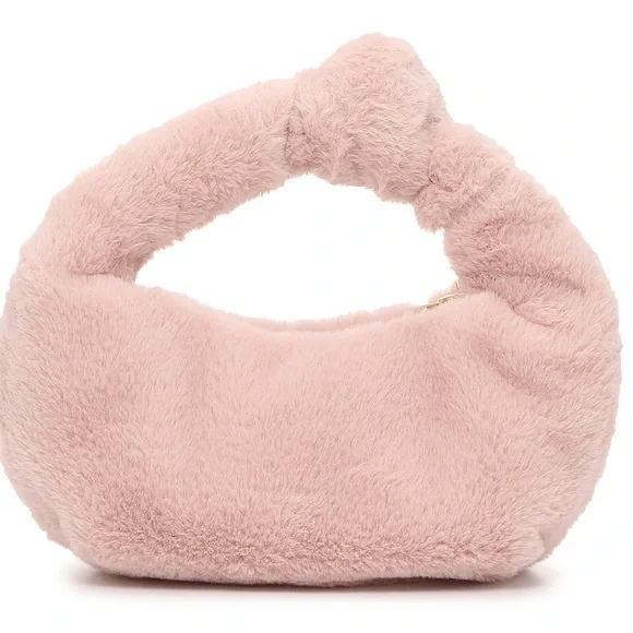 Mix No. 6 Faux Fur Light Pink Mini Hobo Bag - Picture 2 of 6